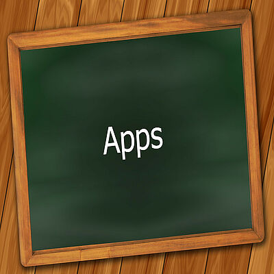Auf einer grünen Tafel steht Apps