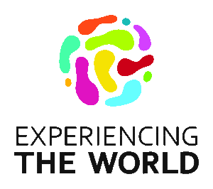 Logo, Globus aus bunten Fussstapfen