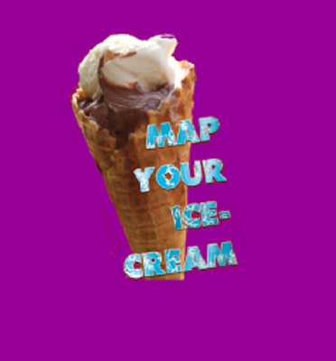Speiseeis auf einem lila Hintergrund, darüber in Worten "map your ice-cream"