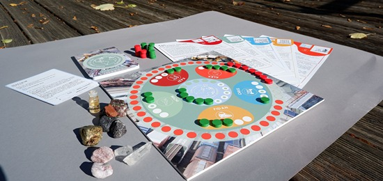 Ein gutes Leben für alle_Mobilität und Rohstoffe Spielbrett und Spielmaterial für ein Brettspiel