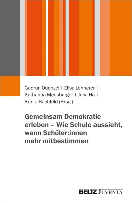 Bucheinband mit orangen und grauen Streifen